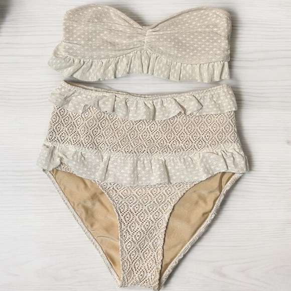 HP🥳 New Nightcap Free People Flirtini Sm Ivory Lace Bandeau HighWaist Ruffle USA - Picture 16 of 16